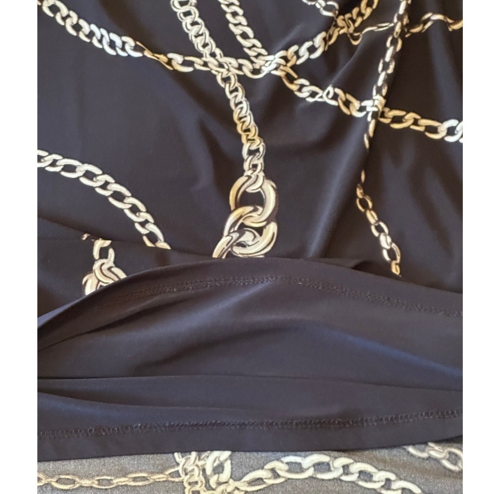 Lauren Ralph Lauren Navy Chain Link Print Ruched Sheath Dress Size 12 Boat Neck - Picture 8 of 10